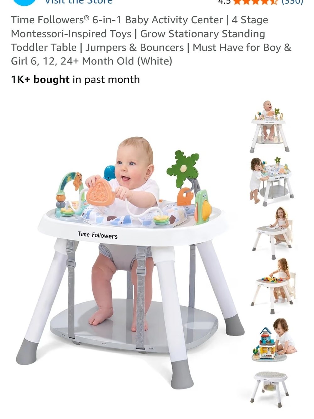 White & Gray 6-in-1 Convertible Baby Activity Center
